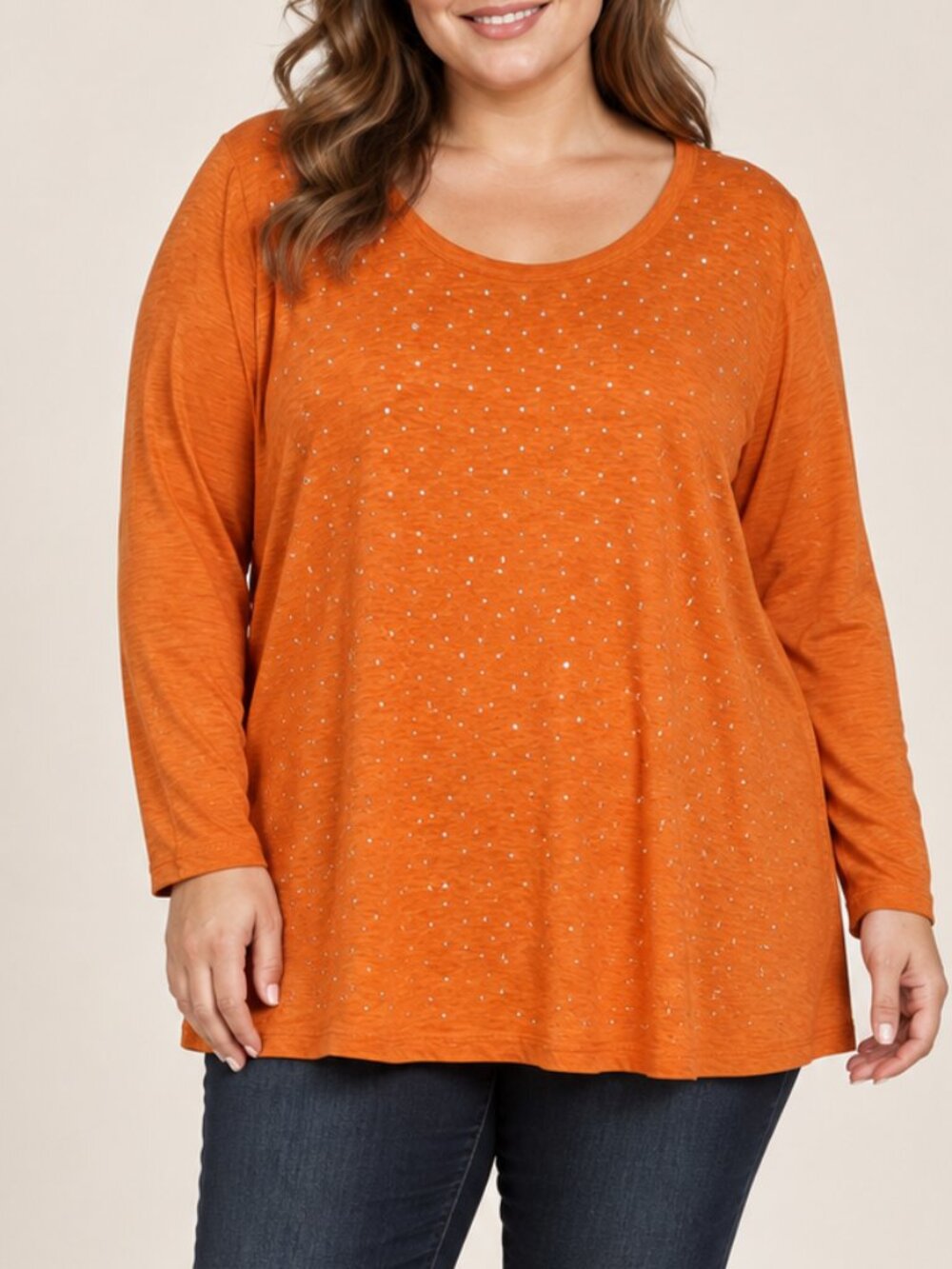 Weekends by Chico's Womens Size 3 Orange Solid Knit w/ Rhinestone Top Cotton
